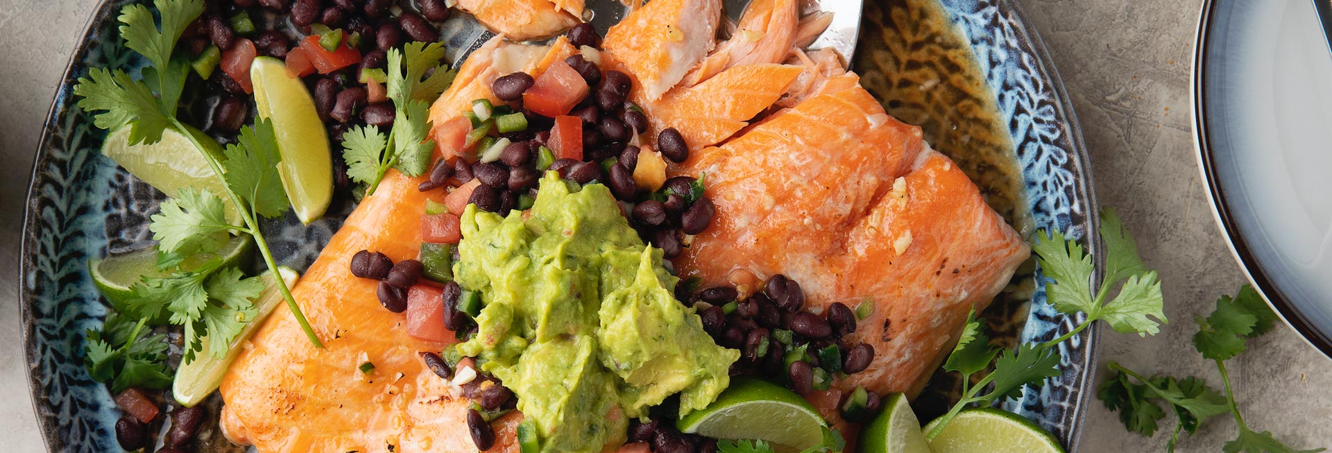 Hot Honey Baked Salmon with Spicy Guacamole and Black Bean Salsa